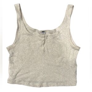 Uniqlo Cream Ribbed Henley Tank